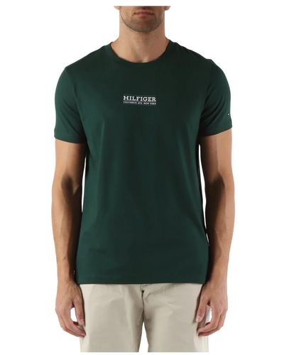 Tommy Hilfiger Baumwoll-t-shirt mit frontlogo-druck - Grün