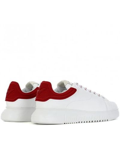 Emporio Armani Sneakers in pelle bianca con parte posteriore in gomma rossa e logo aquila - taglia 46 - Rosso