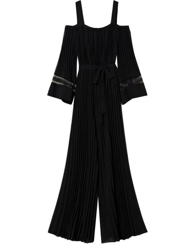 Twin Set Schwarzer georgette plissé jumpsuit,schwarzes kleid set elegant