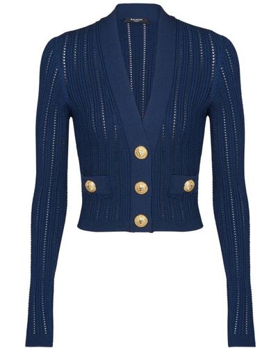 Balmain Knit Cropped Cardigan - Blue