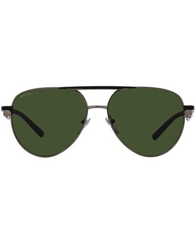 BVLGARI Occhiali da sole pilota in metallo con lenti verdi scure - Verde