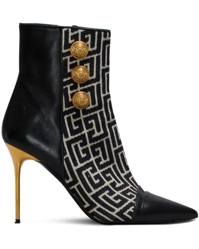 Balmain Jacquard monogram and leather roni ankle boots - Nero