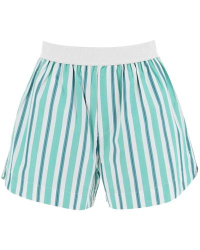 Ganni Striped shorts with elastic waistband - Blu