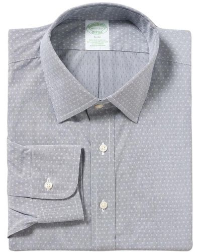 Brooks Brothers Camicia grigia slim fit in cotone elasticizzato non stirabile con colletto ainsley - Grigio
