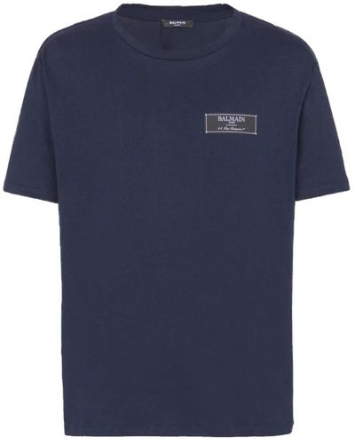 Balmain Rundhalsausschnitt mit gerippten abschlüssen t-shirt - Blau