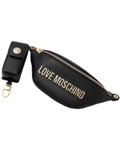 Love Moschino Borsa nera a mano con logo lettering in metallo dorato nella parte anteriore - Nero