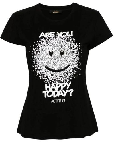 Twin Set T-shirt e polo con stampa cuore e smiley nero