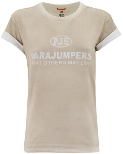 Parajumpers Rundes Baumwoll-T-Shirt mit Druck - Natur