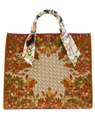 Carolina Herrera Chic shopping tasche mit central park canvas und wildlederseiten - Braun