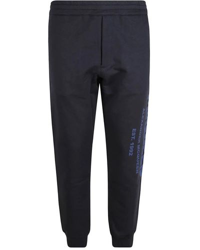 Alexander McQueen Baumwoll-Logo-Sweatpants mit Kordelzug - Blau