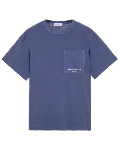 Stone Island Oversized gestreiftes rücken t-shirt - Blau