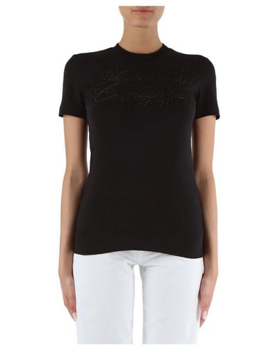 Versace Stretch-baumwoll-t-shirt mit strass-logo - Schwarz