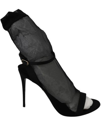 Dolce & Gabbana Schwarze Tüll Stretch Stilettos Sandalen Schuhe