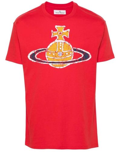 Vivienne Westwood T-shirt e polo in cotone rosso con stampa signature orb