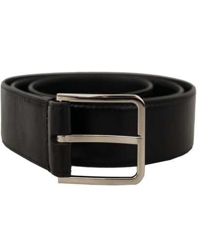 Dolce & Gabbana Cintura nera in pelle di vitello con logo inciso e fibbia in metallo - Nero