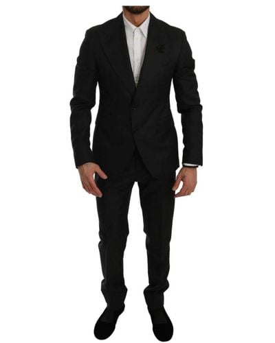 Dolce & Gabbana Slim Fit 2-teiliger Anzug mit schwarzer Kristallbiene