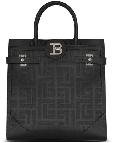 Balmain Cabas-Tasche B-Buzz 36 aus Monogramm-Canvas und Leder - Schwarz