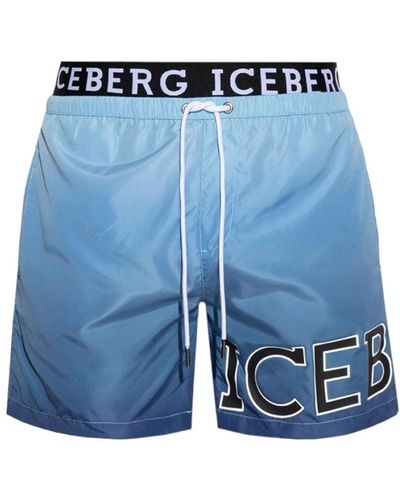 Iceberg Costume con maxi lettering e doppio elastico logato.effetto degradè tasche laterali e taschino posteriore. - Blu