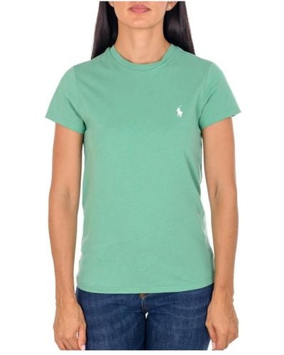 Ralph Lauren T-shirt in cotone verde da donna con logo cavallo iconico