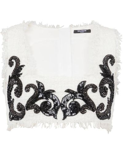 Balmain Trägertop aus baroque-tweed - Weiß