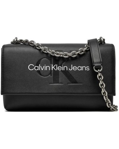 Calvin Klein Eco-leder flap tasche mit kette - Schwarz