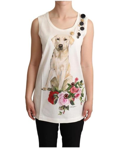 Dolce & Gabbana Chic Canine Floral Sleeveless Tank - Natural