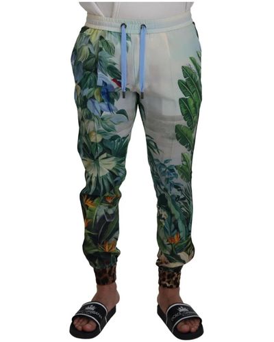 Dolce & Gabbana Pantaloni jogger uomo bianchi a fiori - Verde