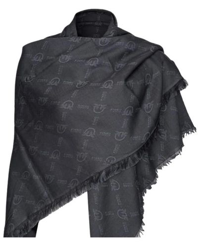 Pinko Sciarpa nera in cotone e modal jacquard con disegno monogram - Nero