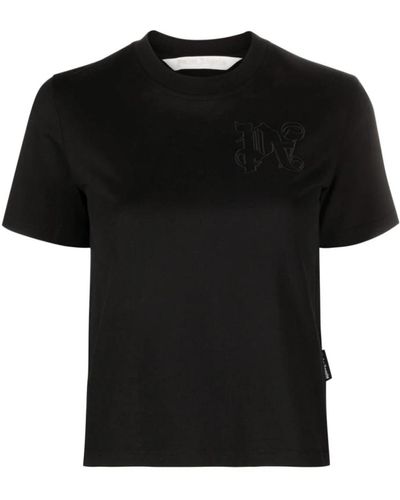 Palm Angels Schwarze t-shirts und polos mit besticktem logo