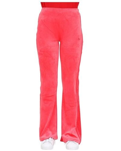adidas Originals Pantalones rosa de terciopelo acampanados - Rojo
