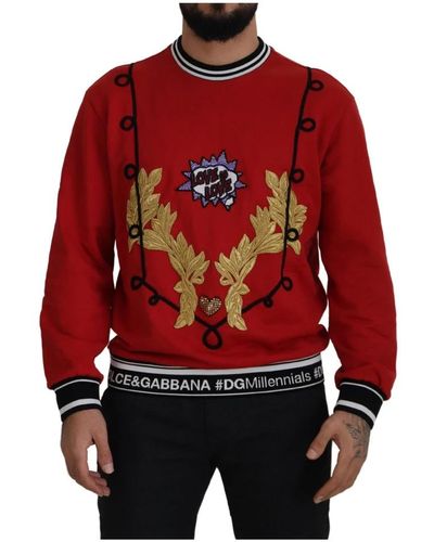 Dolce & Gabbana Sequined Love Cotton Pullover Sweater - Red