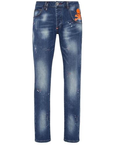 Philipp Plein Stone washed slim-fit jeans - Blau