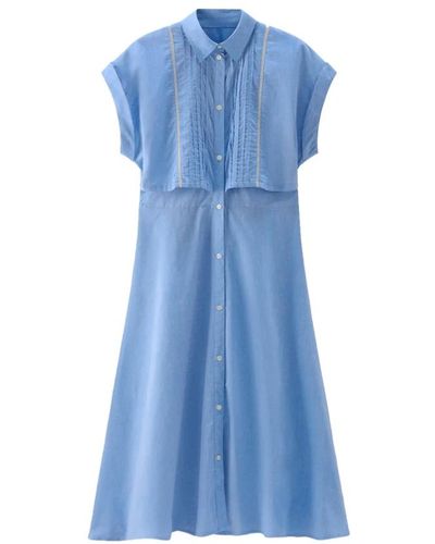 Woolrich Vintage Pintuck Chambray Kleid - Blau