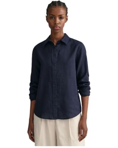 GANT Camicia regular in chambray di lino - Blu