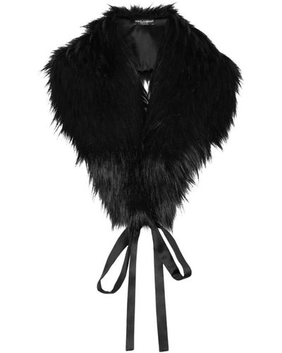 Dolce & Gabbana Sciarpa nera in pelliccia sintetica con chiusura a nastro - Nero