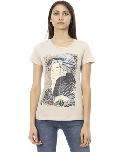 Trussardi Baumwoll t-shirt mit kurzen ärmeln und frontdruck - Natur