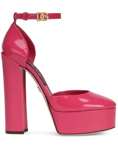 Dolce & Gabbana Polished Calfskin Platforms - Pink