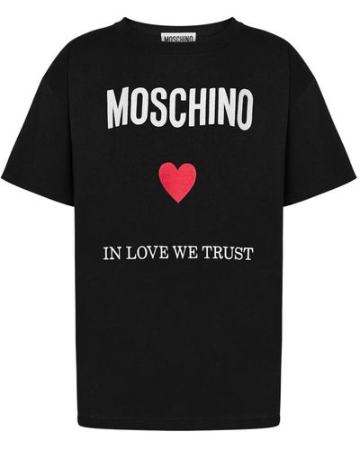 Moschino Bio-baumwoll-t-shirt mit logo-stickerei - Schwarz