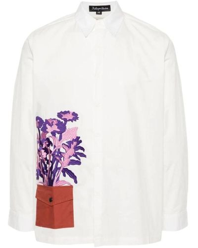 Kidsuper Camicia in cotone ricamata floreale - Bianco