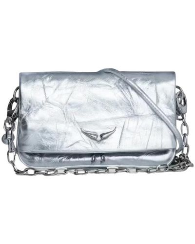 Zadig & Voltaire Rock nano clutch borsa in pelle metallica - Blu