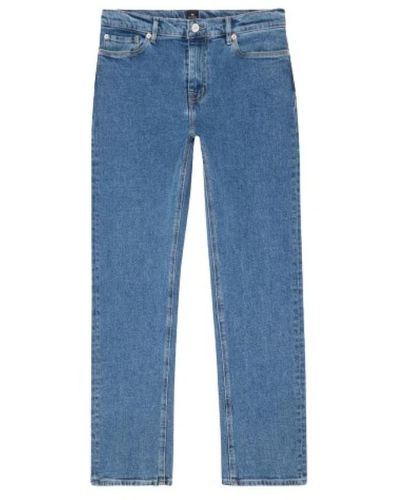 PS by Paul Smith Dunkelblaue straight fit jeans mit 'happy' logo patch