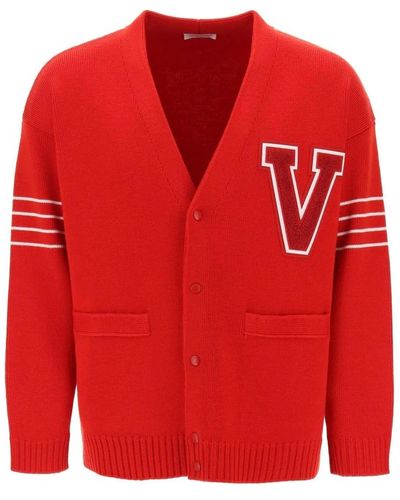 Valentino Garavani Cardigan in lana con applicazione v - Rosso