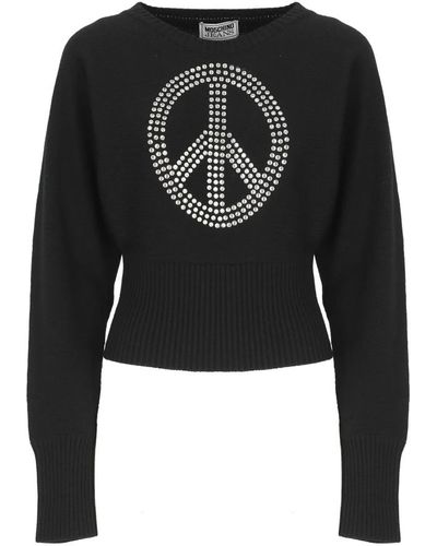 Moschino Schwarzer pullover mit peace-logo