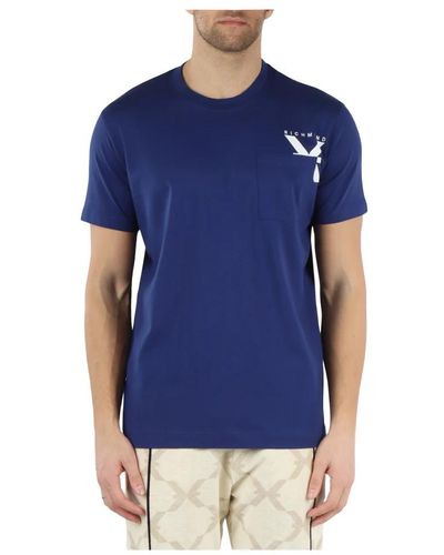 RICHMOND T-shirt in cotone pima con tasca frontale - Blu