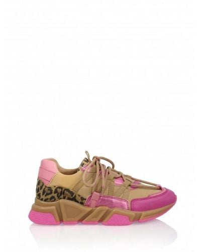 Dwrs Label Beiger sneaker mit rosa und leopard details - Pink