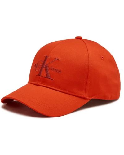Calvin Klein Cappellino di cotone ricamato - tonalità arancione - Rosso