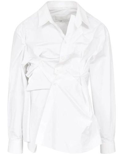 Maison Margiela Weiße baumwoll-popeline asymmetrische bluse