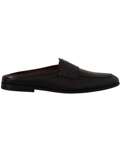 Dolce & Gabbana Sandales en cuir noires Caiman Slides Slip Shoes