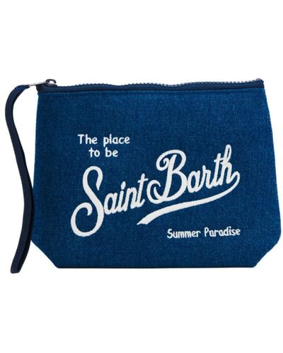 Mc2 Saint Barth Denim neoprene unisex pochette zip manico - Blu