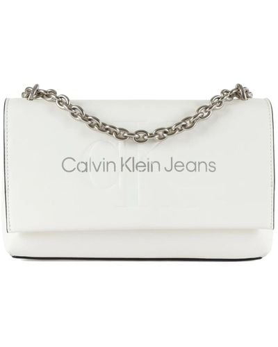 Calvin Klein Borsa a tracolla in ecopelle con logo impresso - Bianco